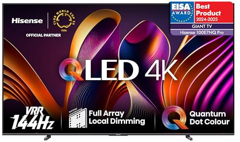 Hisense 100E77NQ Pro 254cm (100 Zoll) Fernseher, 4K UHD, QLED, Smart TV, Total HDR, Dolby Vision IQ Atmos, 144Hz (VRR), HDMI 2.1, Game Mode PRO, Triple Tuner, Alexa Built-In, Dunkelgrau, [2024]
