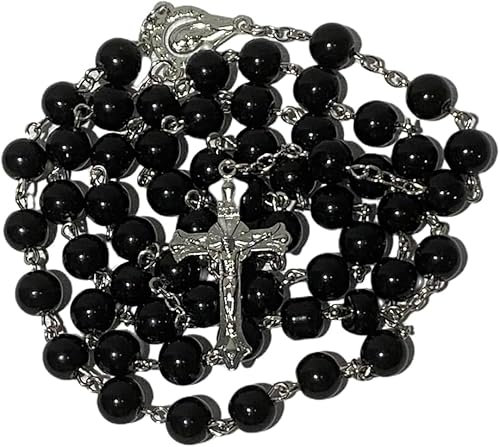 ONRAGT Rosenkranz Kette, Männern Damen Rosario Rosenkranz Kommunion Mädchen Junge Rosary Necklace, Rosenkranz Halskette Geschenk für Angehörigen, Älteste, Liebste (Schwarz)