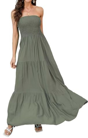 Daenery Vestiti Estivo Casual a Linea A Senza Spalle Tubo Top Maxi Donna