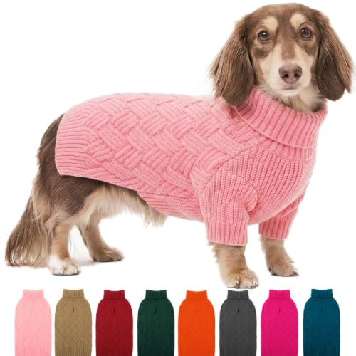 AOFITEE Medium Dog Jumper, Warm Dog Jumpers Medium Size with Harness Hole | Classic Turtleneck Christmas Jumper for Dogs Girl Boy , Long Sleeves Dogs Jumpers for French Bulldog, Boston Terrier, Pink M