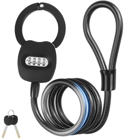 Gaethra Lucchetto Monopattino Elettrico, Lucchetto Bici con Chiave di Reset del Codice, 150CM Catena Monopattino Elettrico, 12MM Cavo Serratura a Chiave, Lucchetto Bicicletta Antifurto per Bicicletta