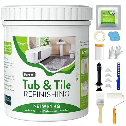 35oz White Tub and Tile Paint, Tub and Tile Refinishing Kit with 8 Tools, Semi-Gloss Bathtub Paint for Bathroom, 50-60sq.ft, Low Odor Bathtub Refinishing Kit for Fiberglass, Sink, Kitchen, Shower