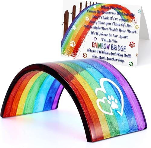 Rhdekoein Dog memorial gifts Rainbow Bridge Fused Glass 3D Colorful Bridge with Sympathy Card Remembrance Gift for Dog Cat Guinea Pig Lover Pet Lost Present Sorry Gift Set of 2