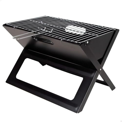 Barbacoa Carbón Portátil de Acero Negra – Barbacoa Plegable Portátil Rectangular 45x29x30cm, Mini Barbacoa Sobremesa para Jardín, Camping, Terraza – Fácil de Montar y Transportar