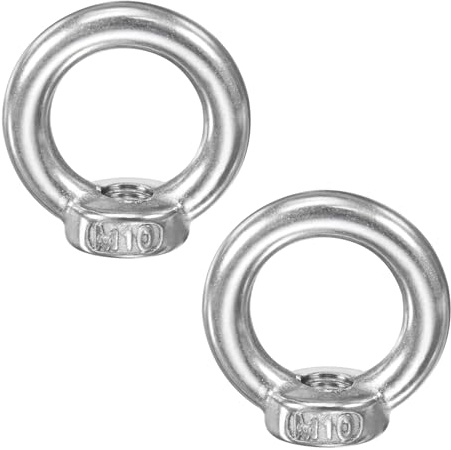 M METERXITY 2 Pcs Dado Di Sollevamento Ad Occhio M10, 304 Acciaio Inossidabile Dado Filettato Ad Anello Metrico Per Appendi Lampadari/Altalene [Tono Argento]