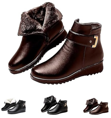 Ortopediska stövlar i ull med metallspänne och äkta läder for kvinnor, snöstövlar med slip-on och pälsfoder, snöstövlar med dragkedja i sidan och ankeln