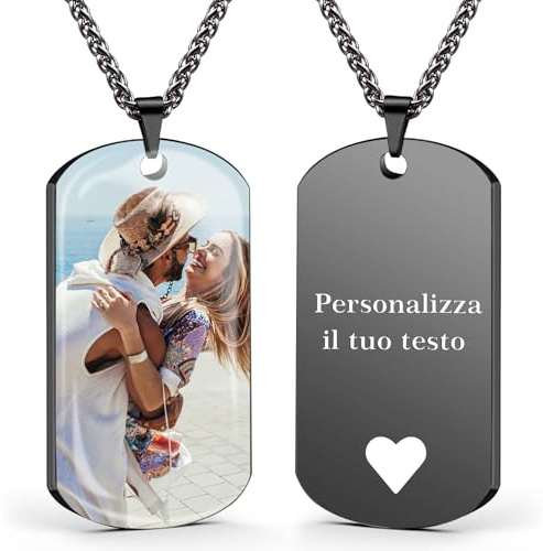 AAQ collana con foto personalizzata - Collana personalizzata con foto e testo per uomo e donna, Regalo donna uomo personalizzato per compleanno e Natale (Stampa UV - Nero)