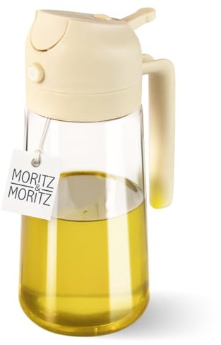 Moritz & Moritz Pulverizador de aceite de 470 ml, crema – 2 en 1 pulverizador y boquilla, pulverizador fino para aceite y vinagre, botella pulverizadora rellenable para sartén, airfryer, barbacoa y