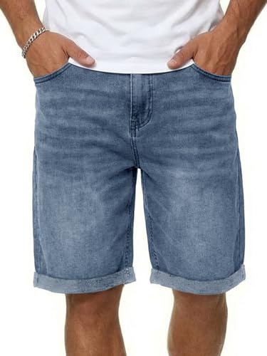 Runcati Jeans shorts herr regular fit korta byxor män sommar stretch bermudashorts denim enfärgad bomull fritidsbyxor