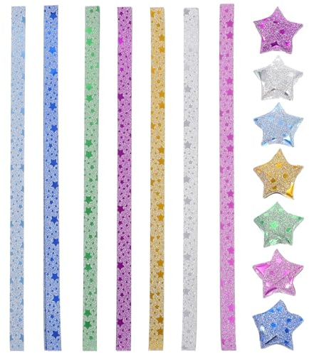 Healvian 140pcs Origami Paper Star Strips 7 Colors with Gold Foil Glitter Decorative Paper Stars for DIY Crafting and Christmas Decorations
