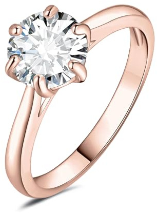 JewelryPalace 2ct klassisk 14K roséguldpläterad solitärring för kvinnor med skapad moissanit, simulerad diamant ringar rund sten, enkel rosett förlovningsring roséguld smycken set 22