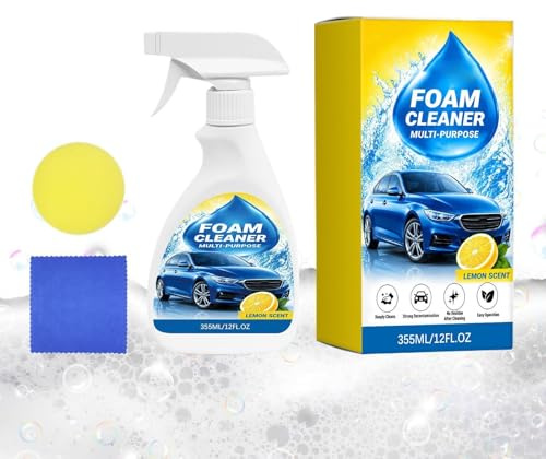 Pulitore a schiuma per interni auto - Detergente per sedili profumato alla frutta 355 ml - con Spugna e Detergente Interni Auto Senza Risciacquo | Per tappezzeria, tappeti, pelle, SUV