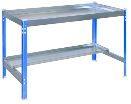 Simon Rack Table de Rempotage, 840x900x600 mm, Métallique, Table de Plantation Plateau avec rebords, Bleu/Galvanisé -Simon Garden
