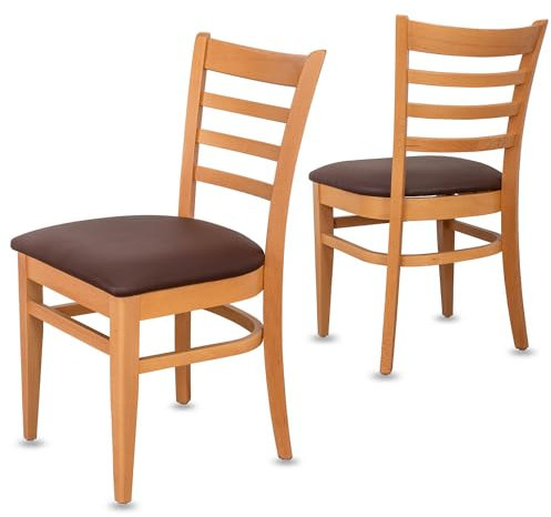 Staboos CH61 Esszimmerstuhle 2er Set Holz Stuhl bis 150 kg - Fertig montiert - Küchenstuhl gepolstert - massiv Holz Buche (Natur - Braun)