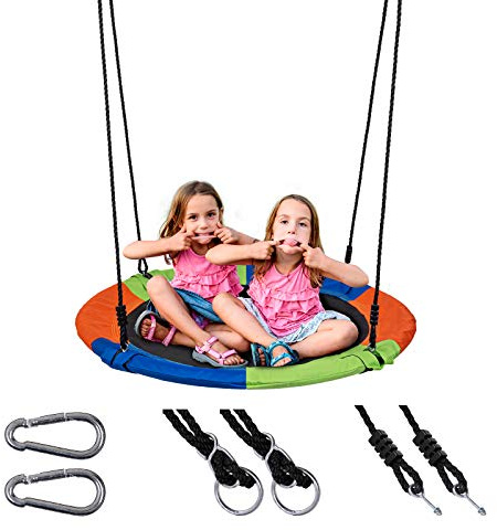 Sunnyglade 40 Inch Kids Saucer Tree Swing Set 600D Heavy-Duty Oxford Fabric Platform Swing Seat with Steel Frame & Carabiner Support 550 lb