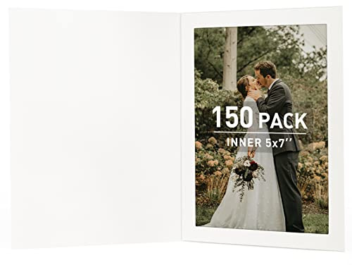Golden State Art, Pack of 150, 5x7 Photo Folders, Cardboard Picture Frame, Paper Frame Cards, Greetings/Invitation Special Events: Graduation, Christmas, Wedding (White)