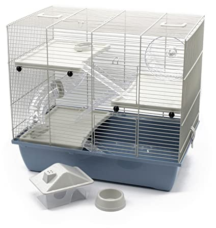 ZooPaul Gnagarbur hamsterbur Deluxe pastell i gråblått inkl. tillbehör för små djur gnagare hamstrar etc.