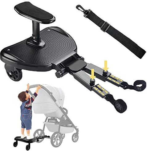 Trittbrett für Kinderwagen Universal, Vihir Buggy Board mit Sitz, Kiddy Board für alle Kinderwagen, Kinderwagen Zubehör Für Kinder Von 2-6 Jahren (25 Kg)