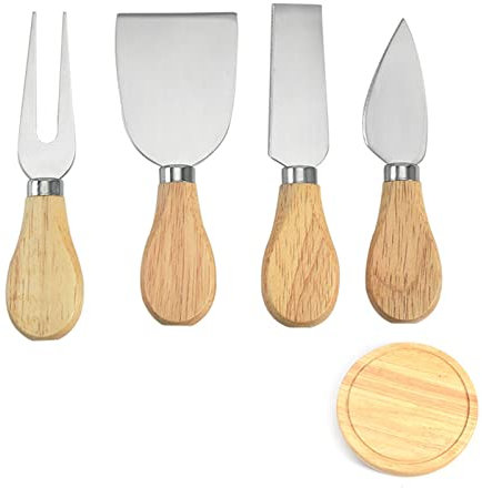 Coltelli da formaggio da 4 pezzi set con manico in legno, mini taglio di formaggio inossidabile in acciaio set per carbone e pane alla pizza allargata