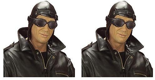 WIDMANN 3319P - Fliegerhut, schwarz, Kostümaccessoire, Fliegerkappe, Pilot, Motto-Party, Karneval (Packung mit 2)