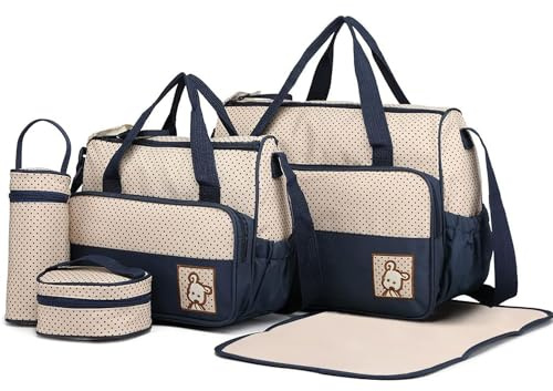Kmrlofiy Set 5 kits Bolsa de Mama para Bebe Biberon Cambiador de Pañales Bolsa Hospital Maternidad Bolso Bebé para Viaje Carro Carrito Biberón Colchoneta Comida Pañal (Azul marino)