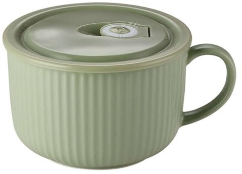 TYMYYS Keramik Suppentassen Mit Deckel, Große Suppentasse Mit Henkel, Kleine Ramen-Schalen Mikrowellenfest, Frühstücksschüssel-grün-16.5x13.5x9cm, 900ml
