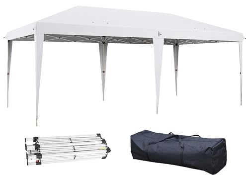 Outsunny Tonnelle Pliante 3x6m tonnelle de Jardin extérieur Barnum de Jardin Pop-up Pliant Sac Inclus Acier époxy Oxford Haute densité Blanc