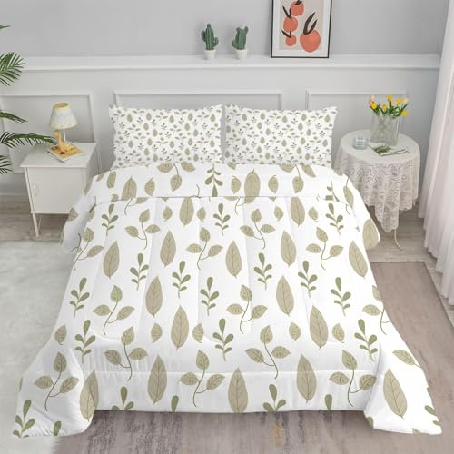 PNHCL Edredon Nordico Cama 80, Relleno Nordico 135x200 cm con 2 Fundas Almohada, Hojas Marrones Reversible Edredón de Fibra 240gr/m², Ligero, Suave, Transpirable para 4 Estaciones, Blanco