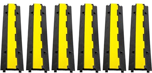 Joparri Lot de 12 tapis de protection de câbles à 2 canaux, pont de câble, protection contre les débordements pour câbles, en caoutchouc thermoplastique standard avec design modulaire, 100 x 15 x 2,5