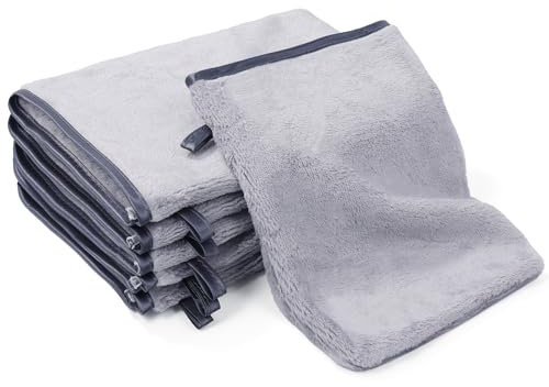 PHOGARY Flanell Mikrofaser Waschhandschuhe Waschlappen Gesicht, Flauschige Waschlappen für Kinder, Wiederverwendbare Make-up-Entferner-Handschuhe, 13x20 cm, 6 Stück, Grau