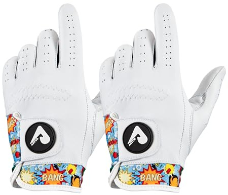 ASTUR Golf Gloves 2 Pack Cabretta Leather Golf Glove Men Left Hand Charismatic Unique Wrist Design Print (RANGER, M/L)
