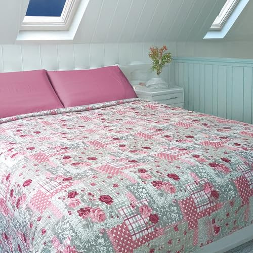 Home Tresor Quilt Trapuntino Mezza Stagione Copriletto Trapuntato Primavera Estate Autunno Trapunta Leggera Letto Matrimoniale Morbida Microfibra Floreale - 250x250, Rose Rosa