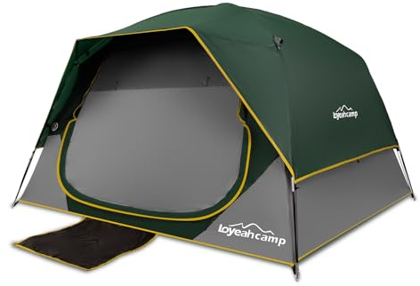 LOYEAHCAMP Tents 4 Person Camping Tent, Easy Setup Waterproof Family Tents for Camping, Portable Dome Tent for Outdoor Camping with Rainfly, Carry Bag DarkGreen