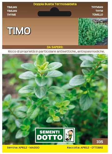 Sicignano | Semi Timo Comune, Erba Aromatica Biennale-Perenne, Busta Extra - 2 Confezioni da 0.6g, per Giardino Cucina Infusi Medicinali, Pianta da Vaso, Adatta a Pieno Sole