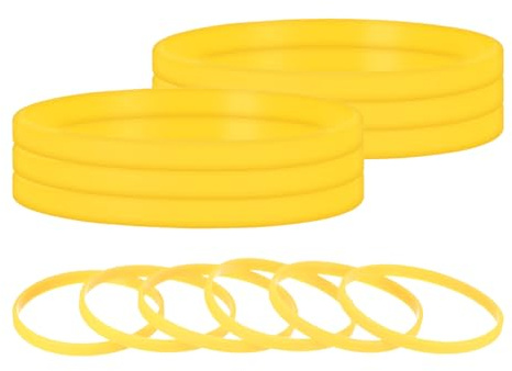 TIXIPEM Rubber Bracelets [12PCS] - Silicone Wristbands Solid Color Wrist Band Use for Men Women Teen & Sports Team & Events & Gym - [Yellow-7.1IN Cir] Blank Rubber Sports Bands
