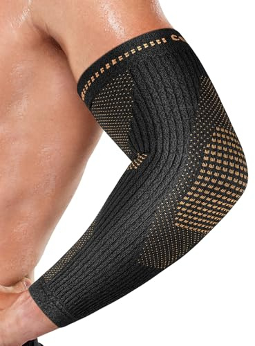 Vlela Copper Elbow Compression Sleeve - Tennis & Golfers Elbow Support Brace, Extends to Forearm for Complete Pain Relief, Wider Fit Hugs Joint, Medium
