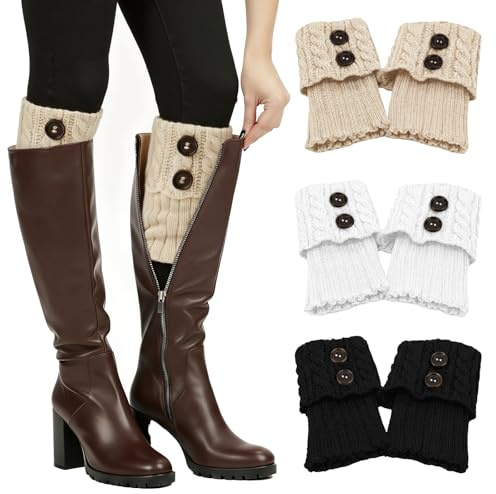 SEFIRST 3 Pares Calentadores Piernas para Mujer, Calcetines de Punto para Mujer, Pata arranque de los puños Calientapiernas Cortas Ganchillo Cubierta para Botas y Botines para Invierno Yoga Baile
