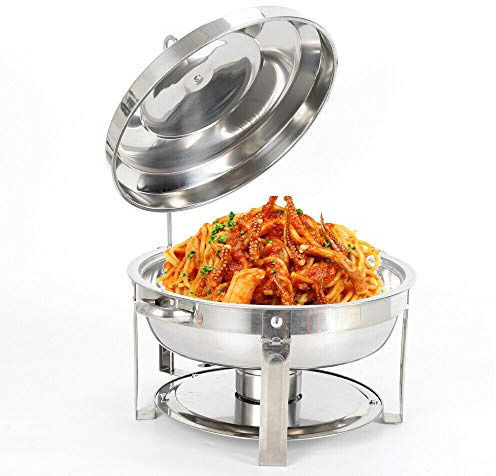 Round Stainless Steel Food Warmer 7.5L Chafing Dish Buffet with Lid Chafing Dish Stand Fuel Holder for Restaurant Buffet Weddings Party