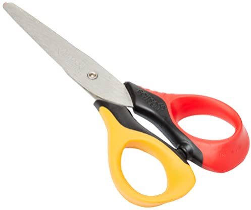Maped - Tijeras Sensoft de 13 cm, tijeras infantiles con anillos suaves y ergonomía 3D, tijeras escolares a partir de 4 años, para jardín de infantes y primaria, color rojo y amarillo
