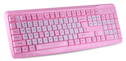 Keyboard, USB Wired Computer Keyboard, Cute Cartoon English Keyboard Gaming Keyboard, for PC Laptop Desktop Computer (Pink)