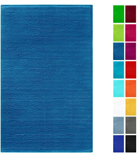 Lashuma Badteppich schnelltrocknend 50x80 cm, Linz Frottee Badezimmerteppich waschbar Petrol - Blau