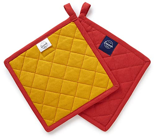 Encasa XO 21 cm Ofen-Mikrowellen-Topflappen (2er-Set) zum Kochen und Backen in der Küche - hitzebeständig, Schutz der Hände vor heißen Gerätschaften - Mango