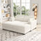 Ravas Ecksofa mit Schlaffunktion und Bettkasten, Wohnlandschaft U Form Sofa mit beweglicher Fußschemel, Cord modulares Schlafsofa mit 4 Kissen, 2 Sitzer Eckcouch für Wohnzimmer, Wohnung, Beige