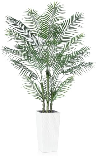 SOGUYI Palmera Artificial 180 cm - Planta Artificial Resistente a los Rayos UV para Interior y Exterior - Planta de Suelo Falsa con Macetero Cónico Blanco