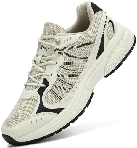 Kricely Zapatillas de Deportivas Zapatos Trail Running Hombre Correr Jogging Caminar Gimnasio Fitness Trekking Tenis Trabajo Ligeros Transpirables Sneakers (Caqui 44)