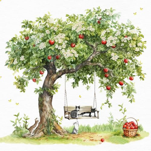 Anniversary House Tiflair Feline Cats by The Apple Tree in Summer Design Luxury Napkins 3ply Pack of 20, PJ344526