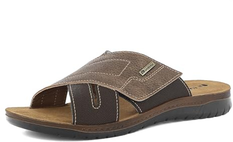 inblu Herren Ciabatte Uomo Con Incrocio E Chiusura A Strappo, Plantare In Vera Pelle Hausschuh, Dunkelbraun, 42 EU