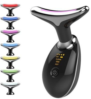 Appareil de massage du visage contre les rides, masseur facial avec 3 modes et 45 ℃ V Shape Appareil de massage du visage avec 7 couleurs de lumière LED, massage facial EMS pour raffermissement de la