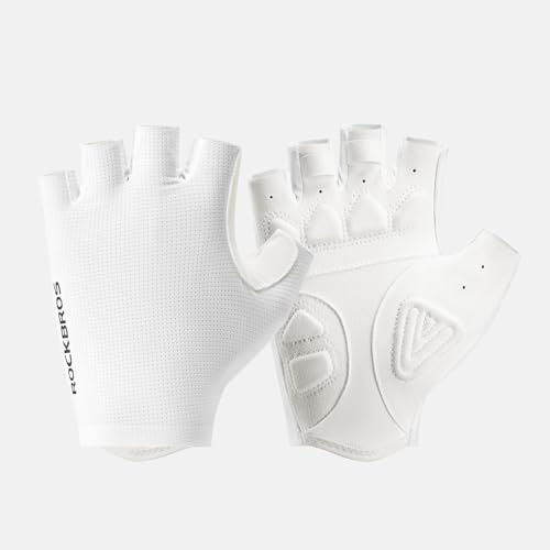 ROCKBROS Cycling Gloves for Men Women - Breathable Gel Pad Road Mountain Bike Gloves - Touch Screen Anti-Slip MTB Gloves for Cycling Workout Outdoor Sports (Breathable Half White, X-Large)