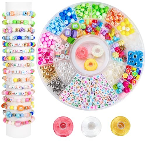 HolidayQbee Kit DIY per Creare Braccialetti Personalizzati con Perline Colorate e Lettere - Set Creativo per Accessori da Moda, Ideale per Creazioni Fatte a Mano e Regali Unici